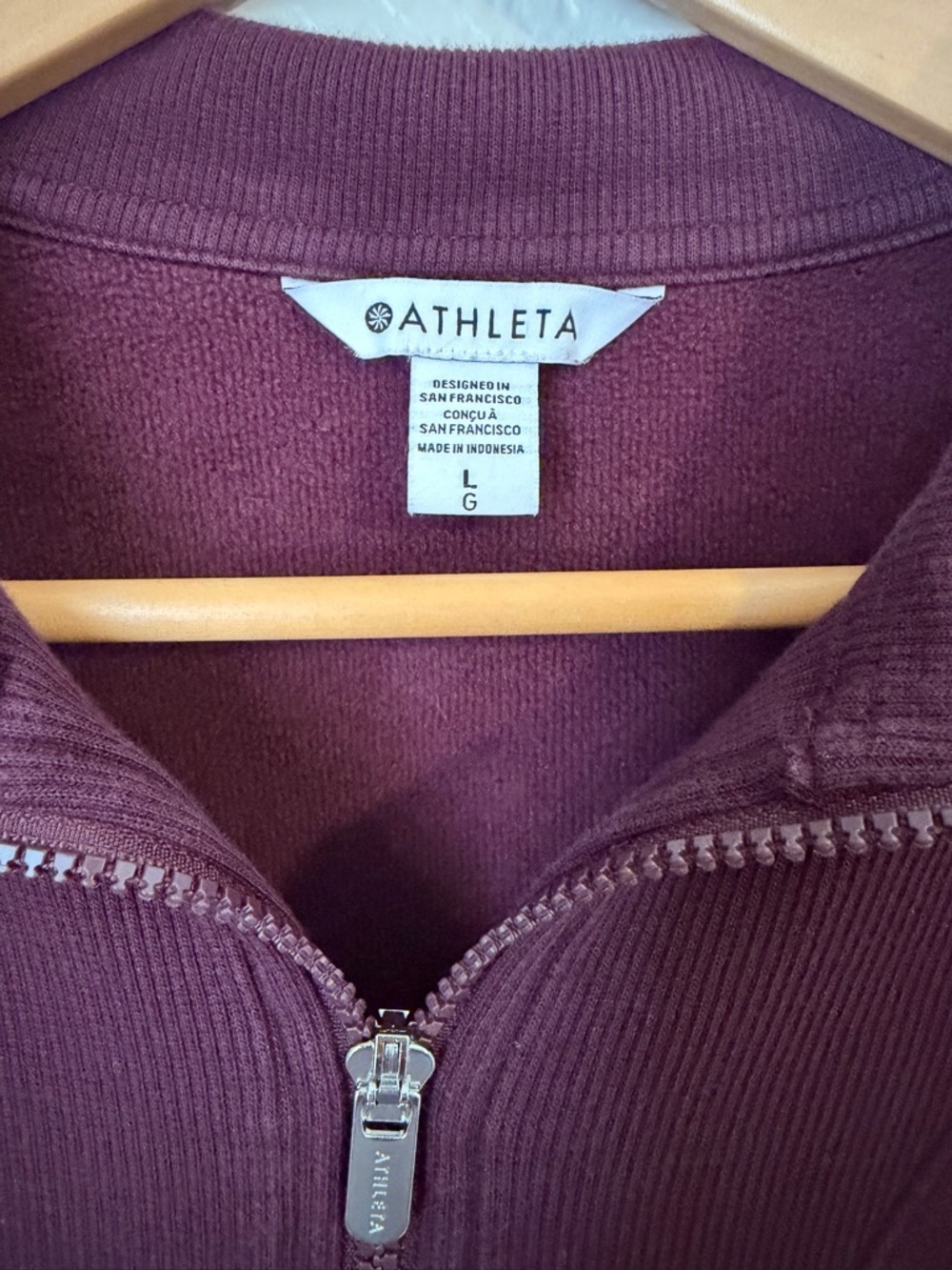 Athleta Cozy Karma 1/2 Zip Sweatshirt Maroon Burgundy Pullover Athleisure Large - Picture 2 of 8